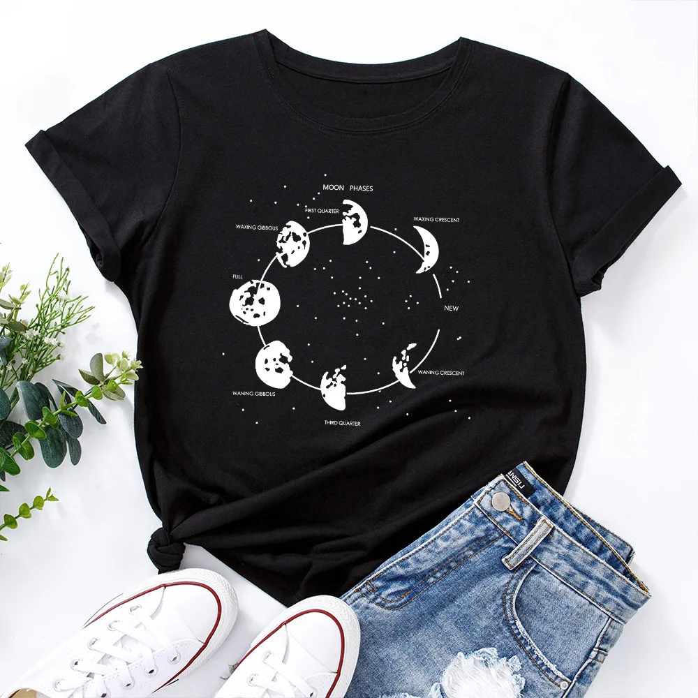 

Women's Summer T-Shirts Universe Secret Print O-Neck Short Sleeve Cute Cartoon T-Shirt for Girls Lady Tops Tees