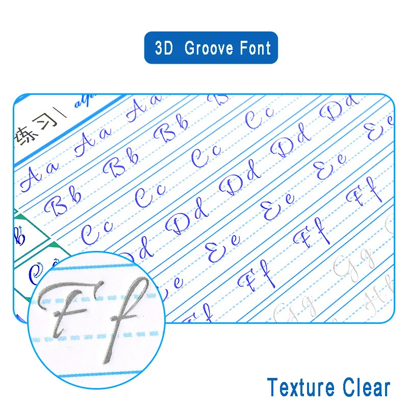 

1Pcs Handwritten English Copybook Set Student Adult Round Body English Font Exerc Copybooks 3D Groove Can Be Used Indefinitely