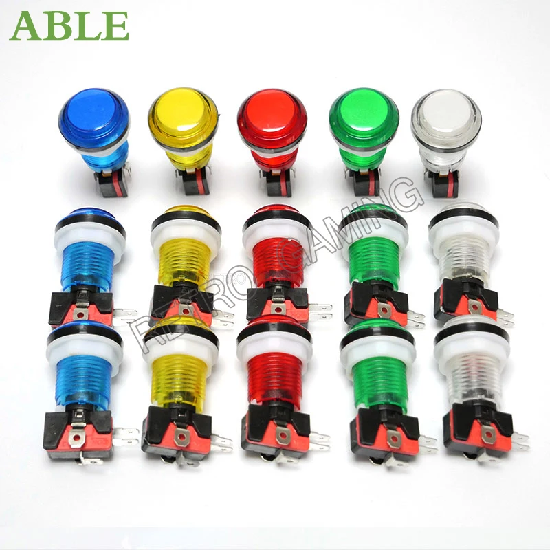 12pcs Arcade LED Button Snap 28mm translucent plated Miro Switch push Buttons Lighting for DIY Raspberry pi MAME PC Pandora Game | Спорт и