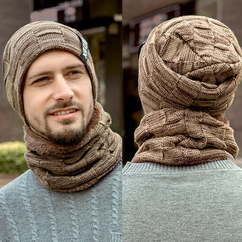 2 шт. ретро мужские шапки Skullcap и теплый шарф на шею комплект Зимний вязаный