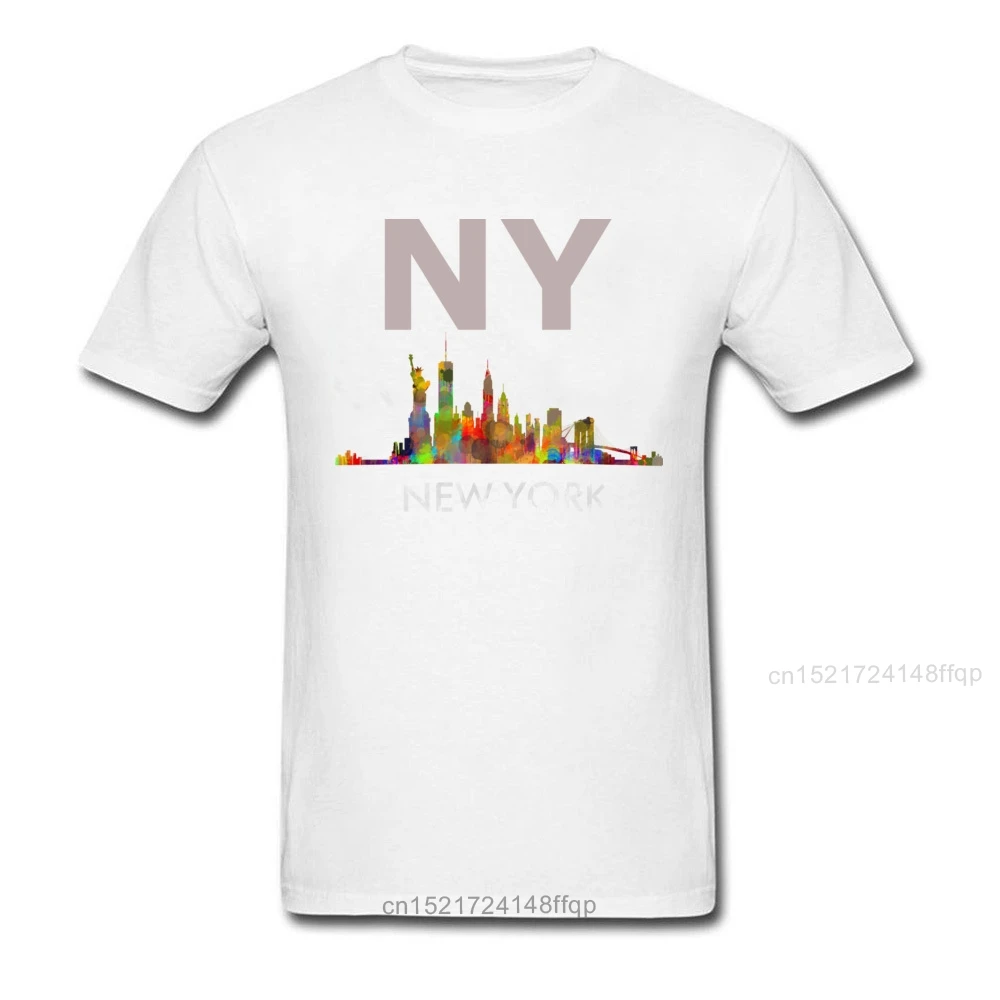 Акварельная черная футболка New York City Skyline 2018 модная Мужская хлопковая с коротким