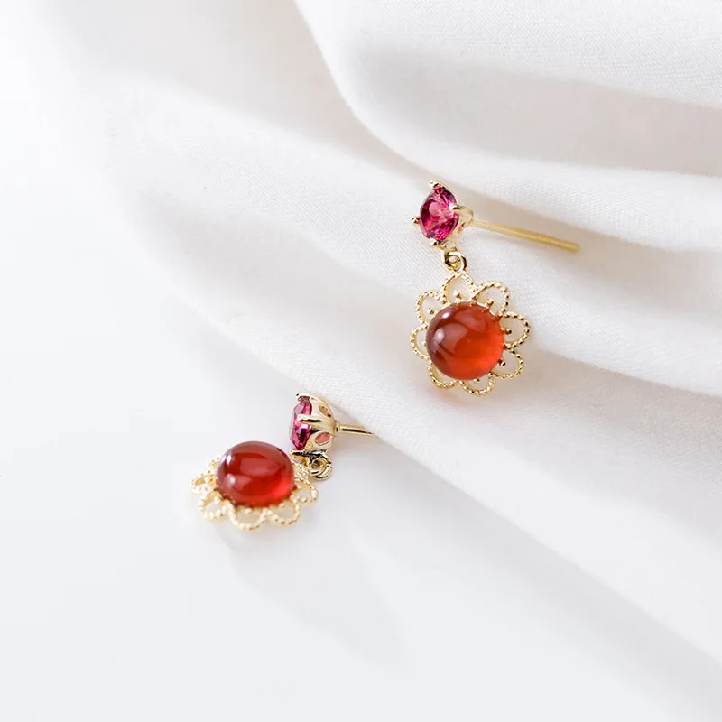 

925 Sterling Silver Vintage Style Fine Flower Gold Color Stud Earrings For Women Lady Daughter Jewelry Gift