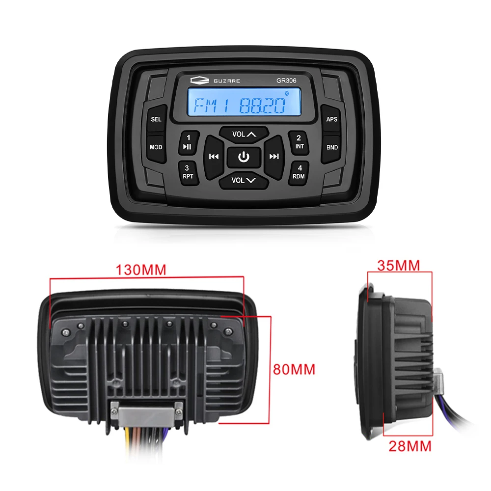 Waterproof Marine Stereo Bluetooth Boat Audio FM AM Car MP3 Player+Boat Radio Antenna For RV UTV Golf Cart Tractor Motorcycle | Автомобили