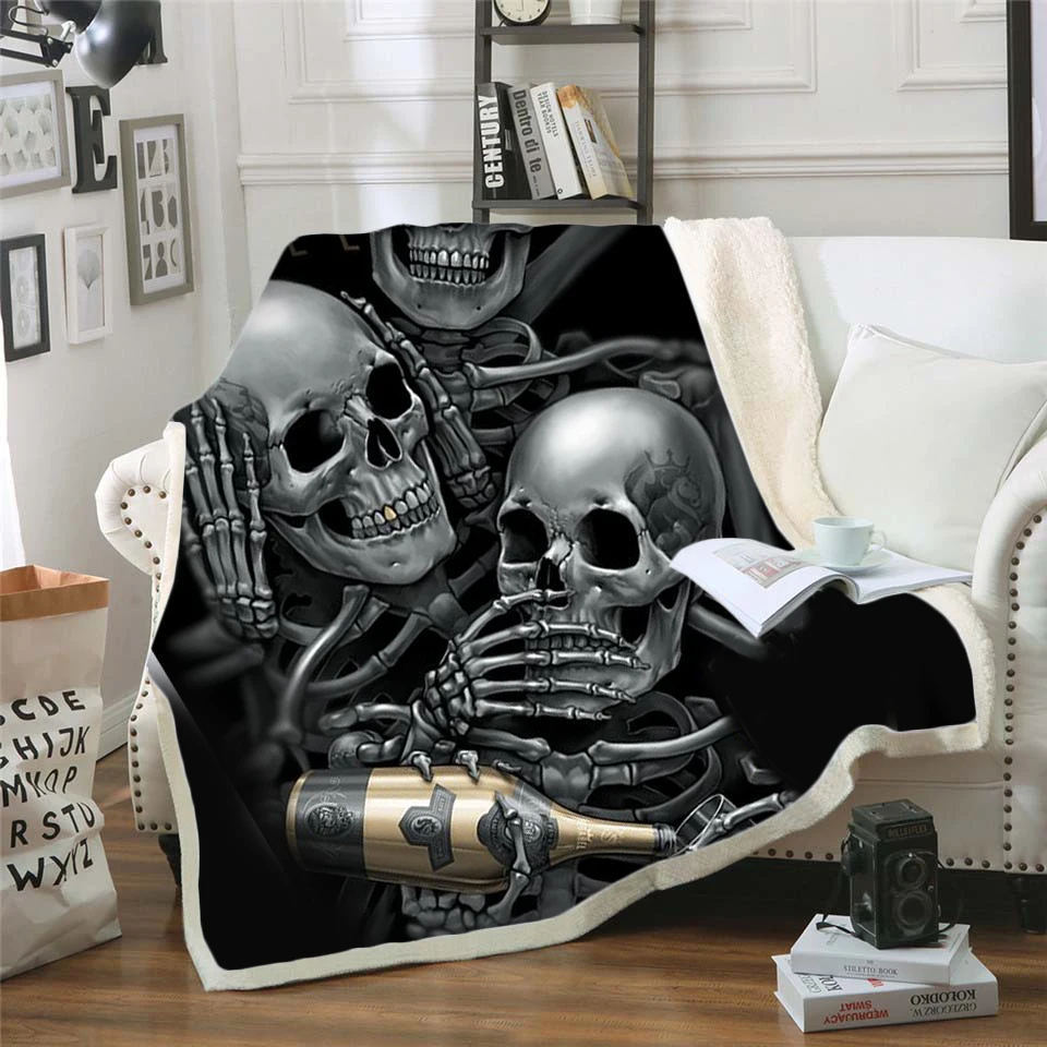 Bedding Outlet Skull Plush Blanket Sherpa Gothic Black White Mystic Bed For Boy Mantas De Cama style-008 | Дом и сад