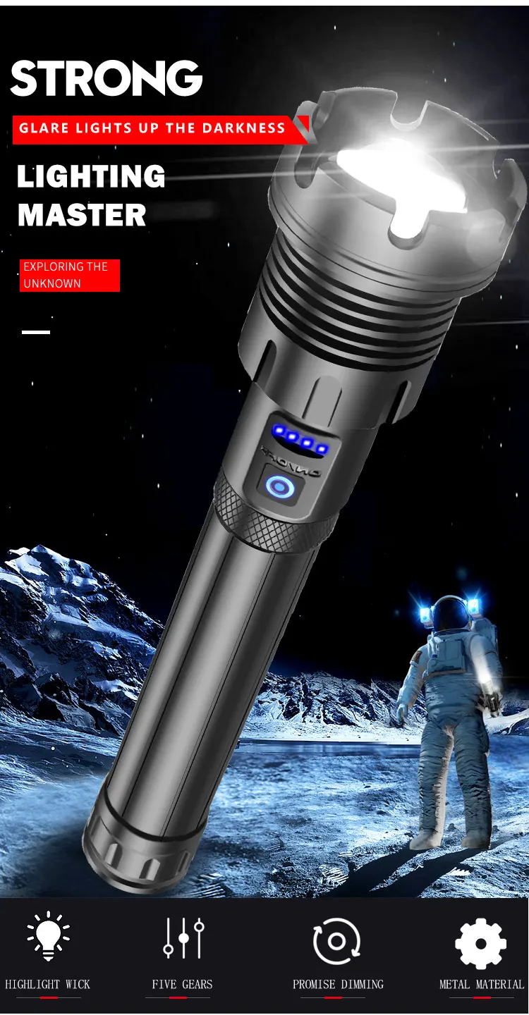 

USB Rechargeable LED Display Torch XHP90.2 Most Powerful LED Flashlight Tactical Light XHP90 XHP70 Hand Lamp