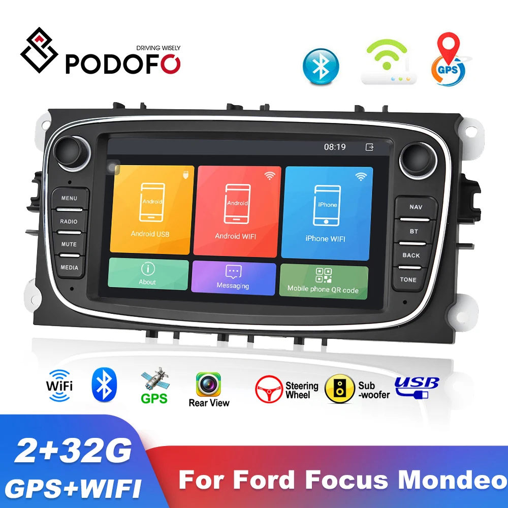 Автомагнитола Podofo MP5 плеер 2 Din с 7 &quotGPS Wi Fi Bluetooth для Ford/Focus/S Max/Mondeo 9/GalaxyC