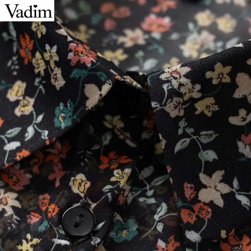 Вадим для женщин Винтаж цветочный узор печати Блузка шифон с длинным рукавом