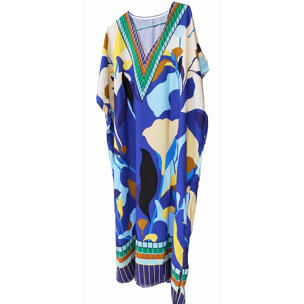 Бохо С глубоким v-образным вырезом печати Пляжная накидка размера плюс Кафтан
