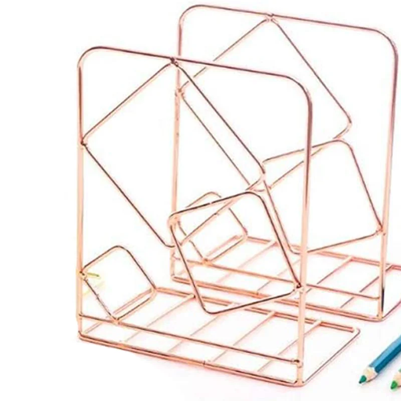 2Pcs Square Metal Desktop Bookends Book Ends Support Stand Holder Shelf Bookrack |