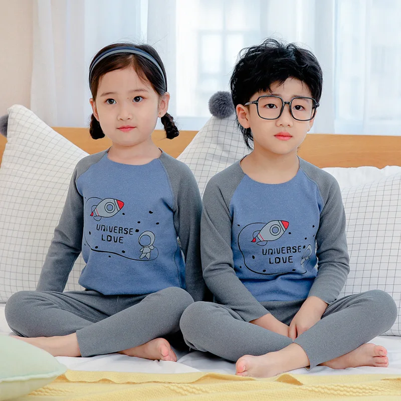 

Cartoon Cute Children's Thermal Underwear Autumn Winter Long SLeeved Kids Pajama Sets 2021 Teenager Boys Seamless Sleepwear 2pcs
