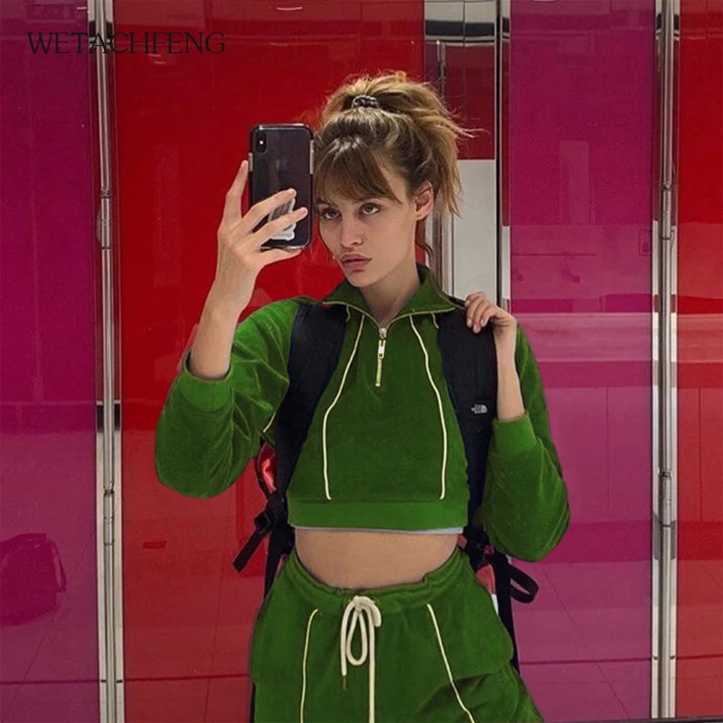 Новый Модный Черный Зеленый сексуальный спортивный костюм на молнии Короткая