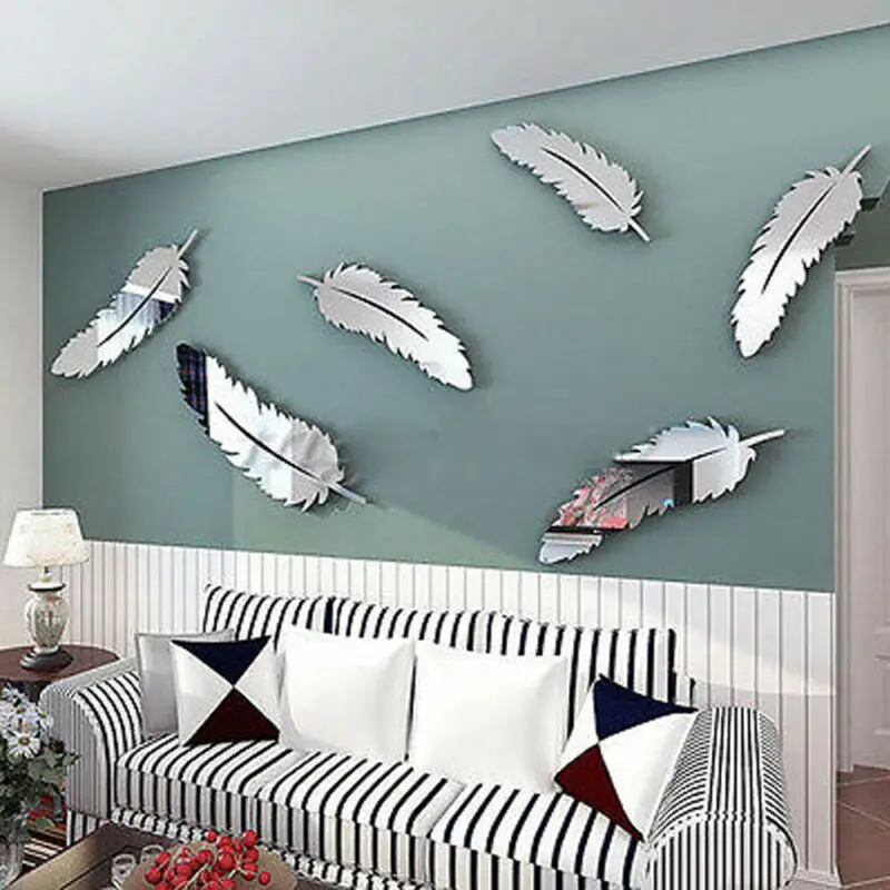 8 шт./компл. съемные зеркальные настенные наклейки с перьями для дома Переводные