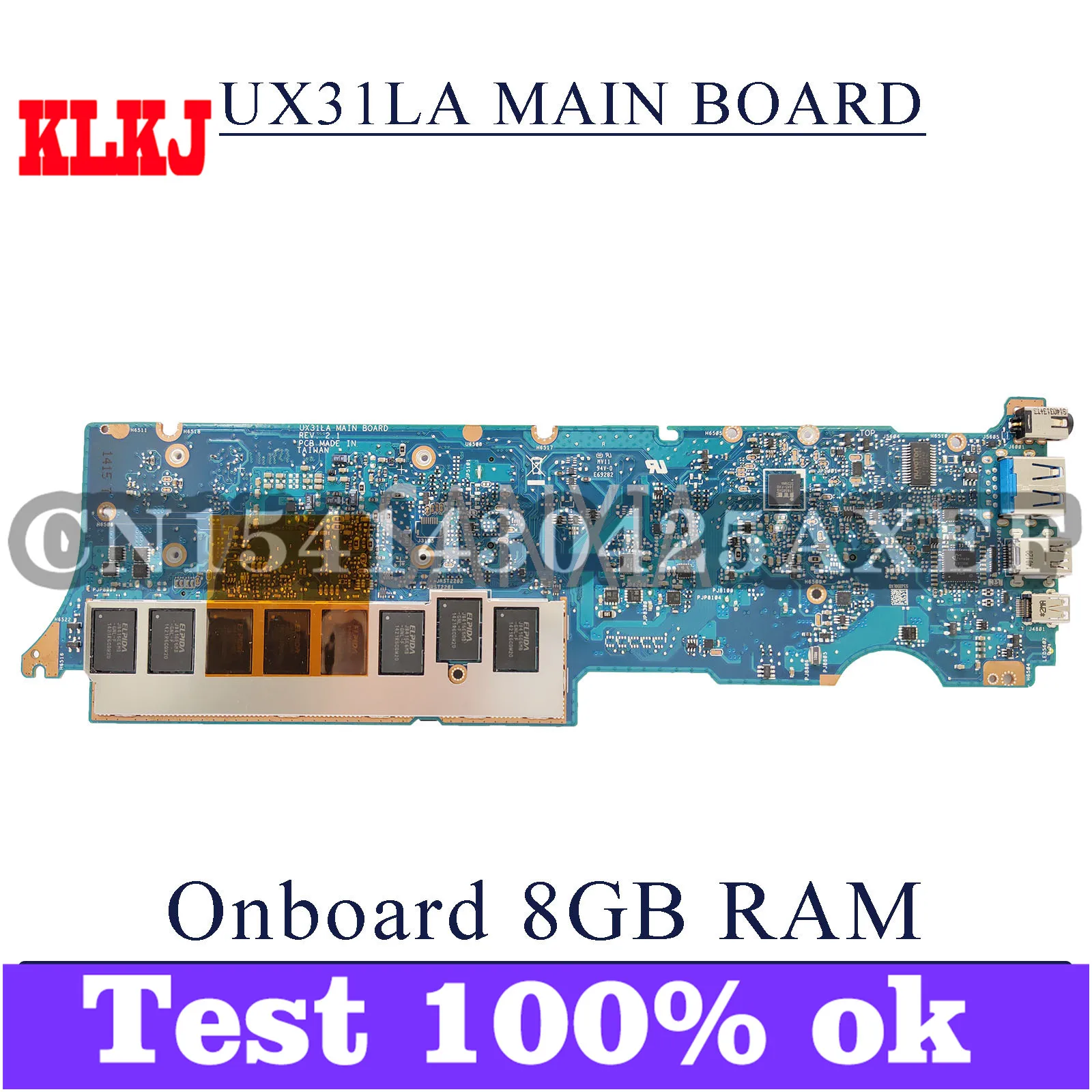 

KLKJ UX31LA Laptop Motherboard For ASUS ZenBook UX31LA UX31L Original Mainboard 8GB-RAM I7-4500U CPU