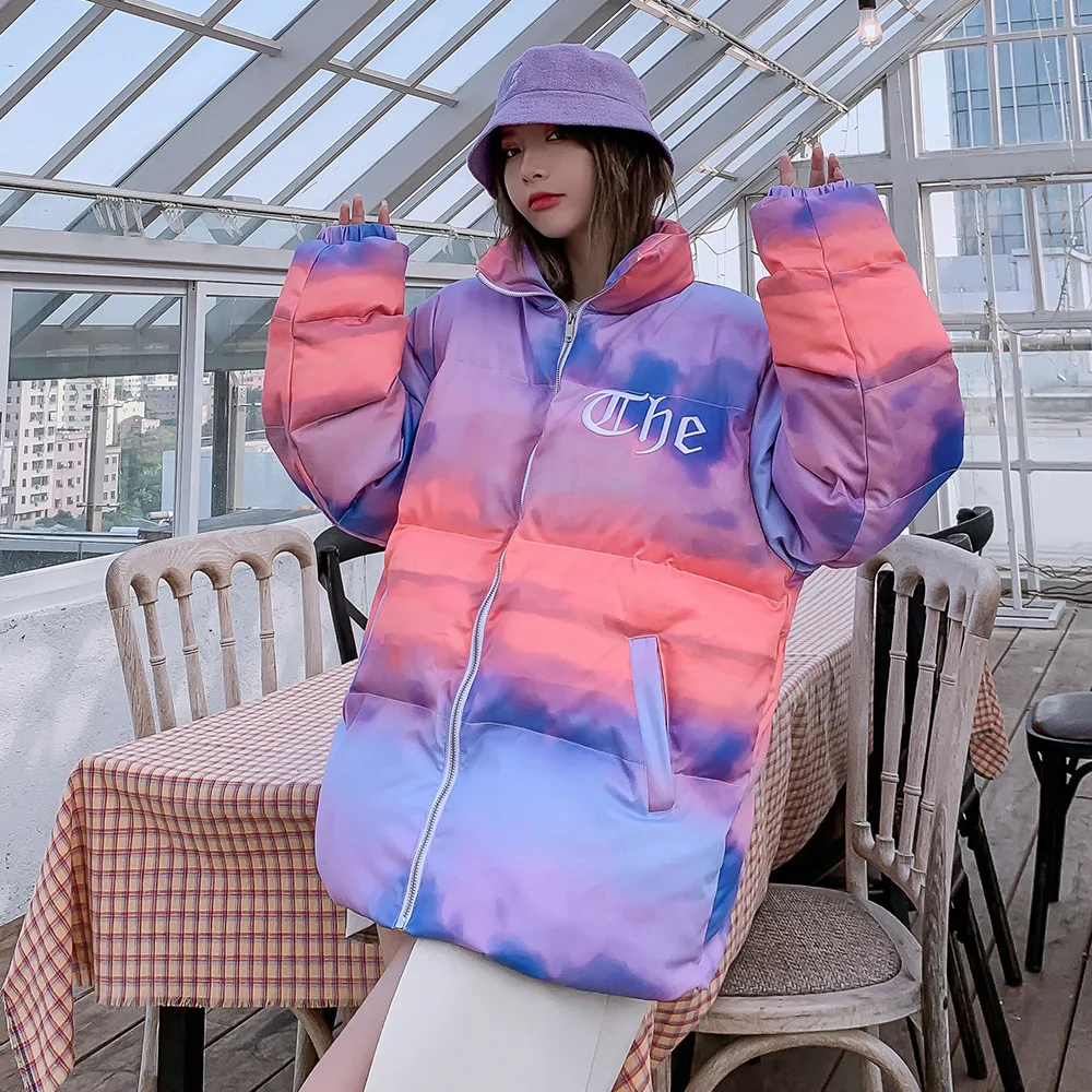 

Winter Thicken Parkas Jackets Galaxy Clouds Print Tie Dye Cotton Padded Coats Men Women Hip Hop Streetwear Fashion Tops Outwear