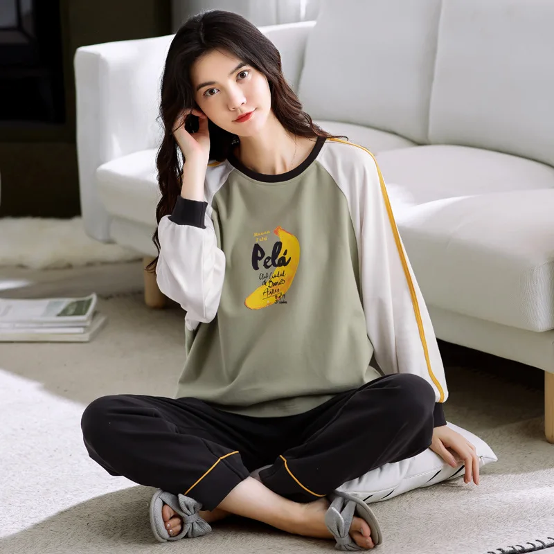 

Women Pajama Sets Oversize 3XL Long Sleeve Print Full Length Pant Autumn Sleepwear Female Lounge Soft Breathable Fashion Ulzzang