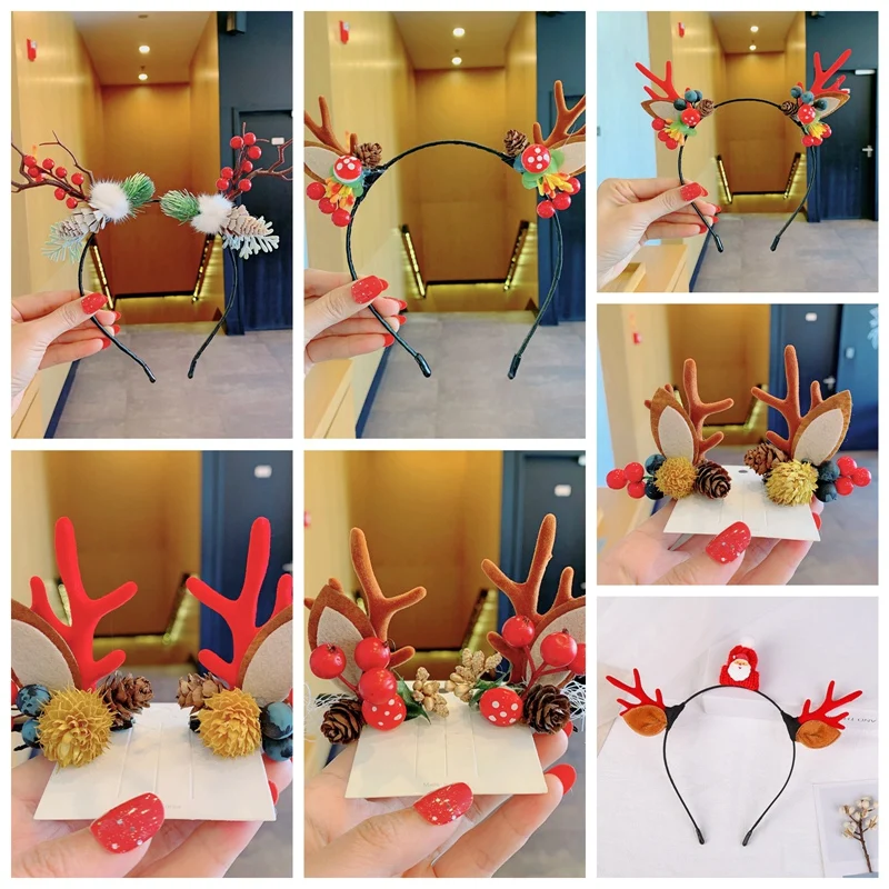 Новогодние повязки Санта Рождественская елка лося обруч на голову с рогами