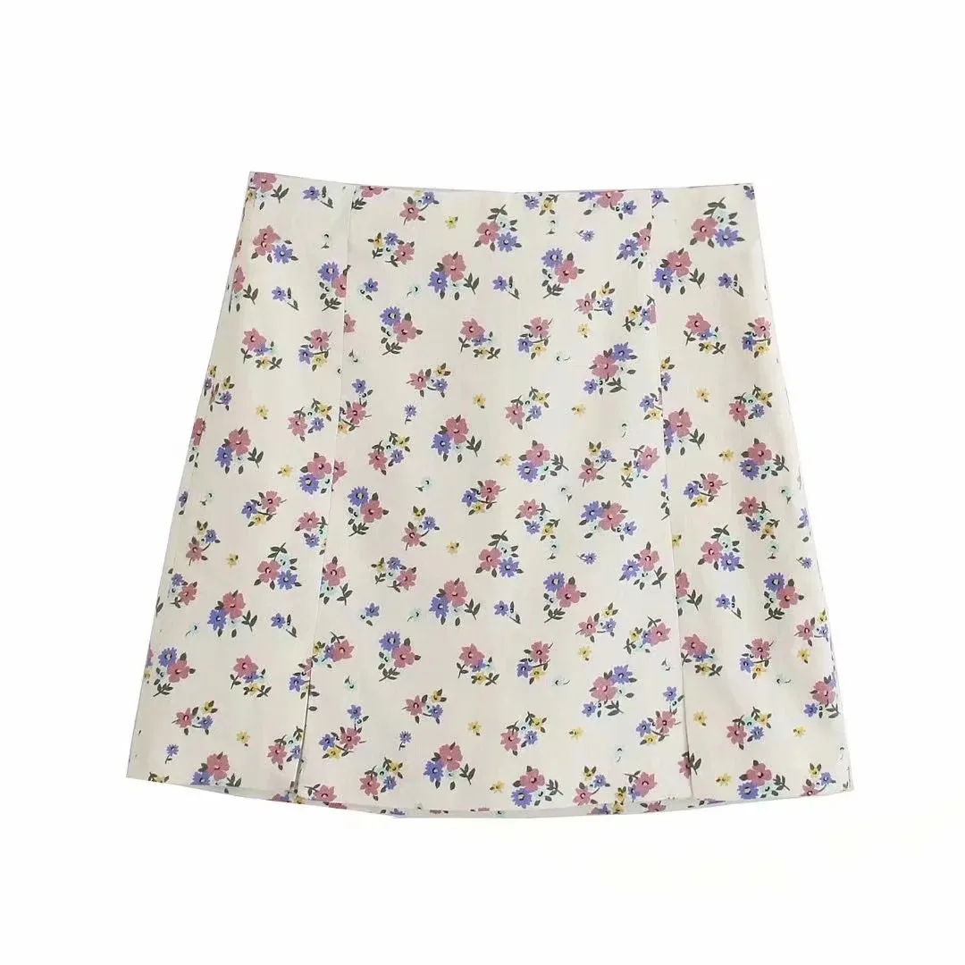 

Skirts Women 2021 Spring New European and American Foreign Trade Women's Clothing Linen Flower Printed Dress Skirt