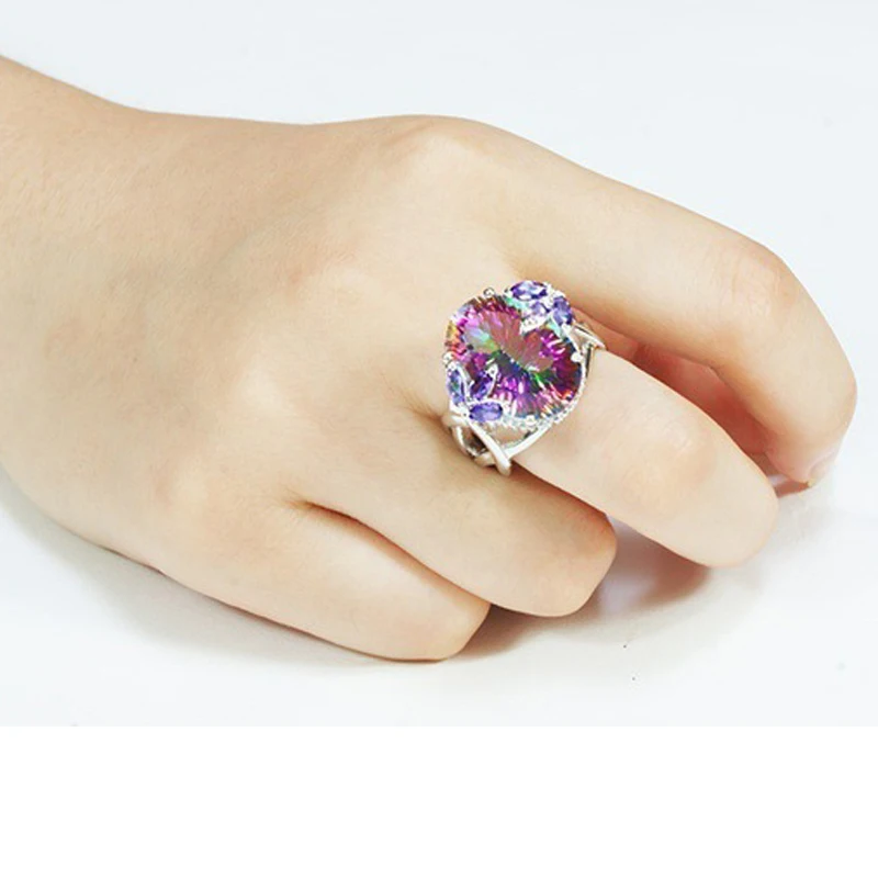 

HOYON Amethyst Colorful CZ Cubic Zircon Rings For Women 925 Sterling Silver Color Ring Wedding Engagement Rings Gemstone Jewelry