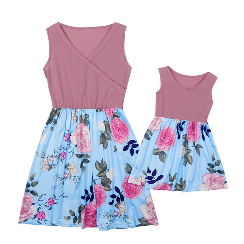 

Summer Mommy Girl Flower Printing Sleeveless Dress Parent-child Outfit Mother-daughter Dress Instagramable Sweet Family Outfits