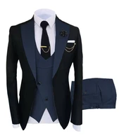 black navy blue vest pant 3 pieces 2021 slim fit wedding tuxedos notched lapel groomsmen wear costume homme mens prom blazer