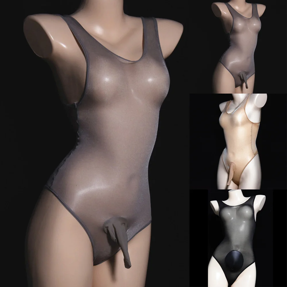 

New Men's Sleeveless Strappy Mesh Sheer Bodysuit Leotard See Through Pantyhose Sexy Men Oil Shiny Penis Sheath Tights Hosiery