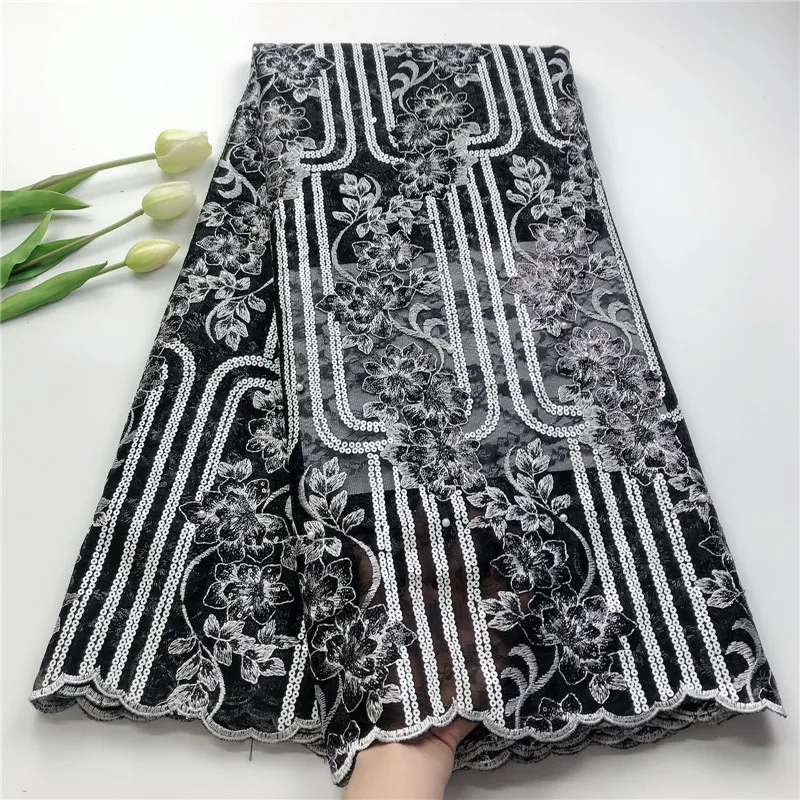

2019 Latest High Quality African Lace Fabric French Net Embroidery Tulle Lace Fabric For Nigerian Wedding DPSE152