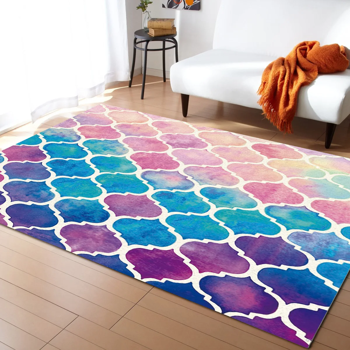 

Color Morocco Geometric Checks Pattern Carpets for Living Room Bedroom Area Rug Kids Room Play Mat 3D Printed Home Large Carpet
