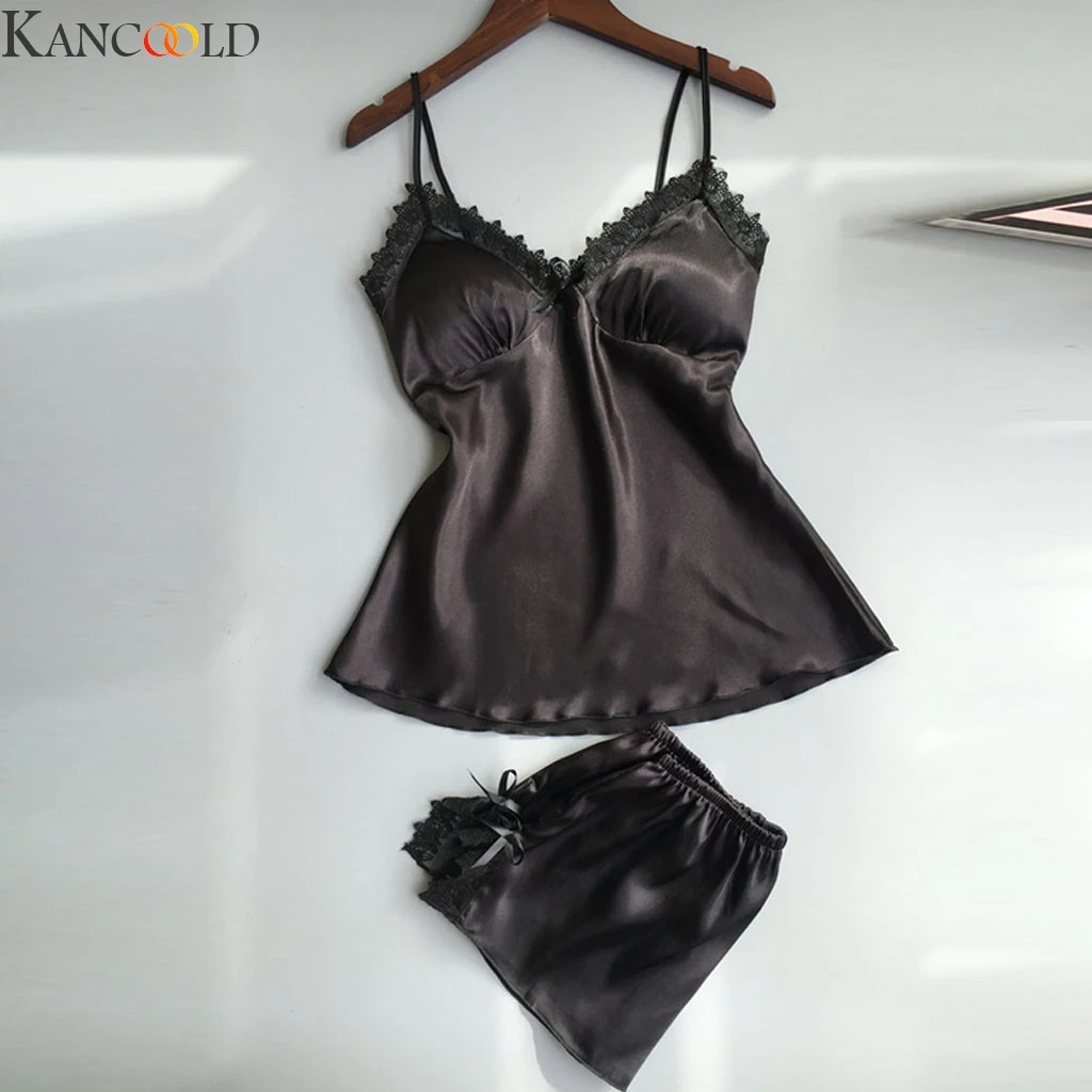 Женское пикантное нижнее белье KANCOOLD 2 шт. Женская однотонная Пижама кружевное