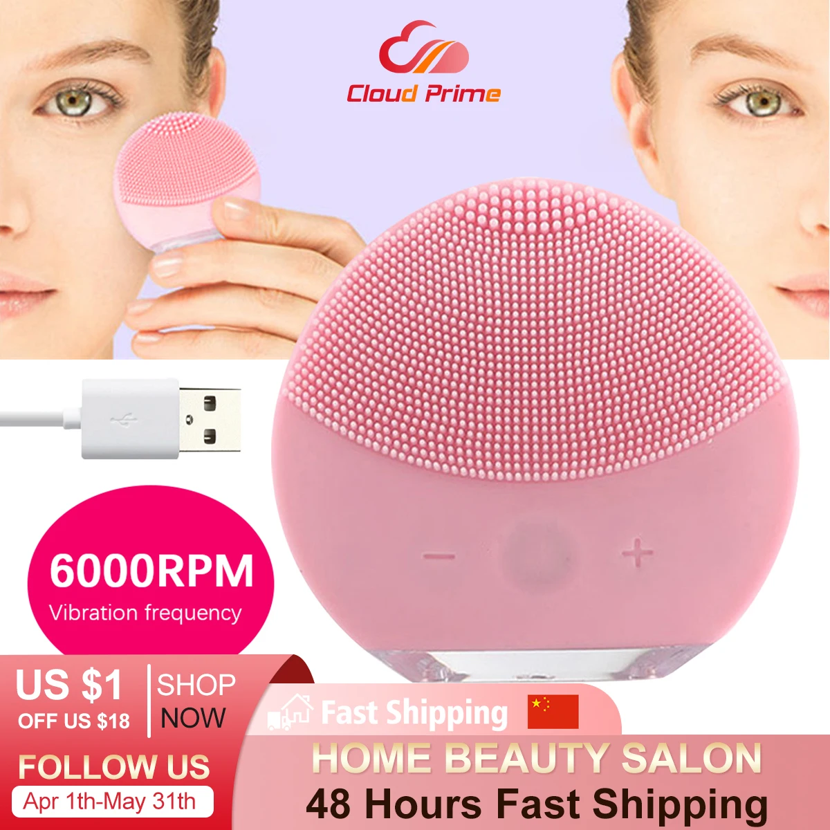 

Ultrasonic Silicone Electric Facial Cleansing Brush Sonic Face Cleanser Cleansing Skin Mini Washing Massager Brush Rechargeable