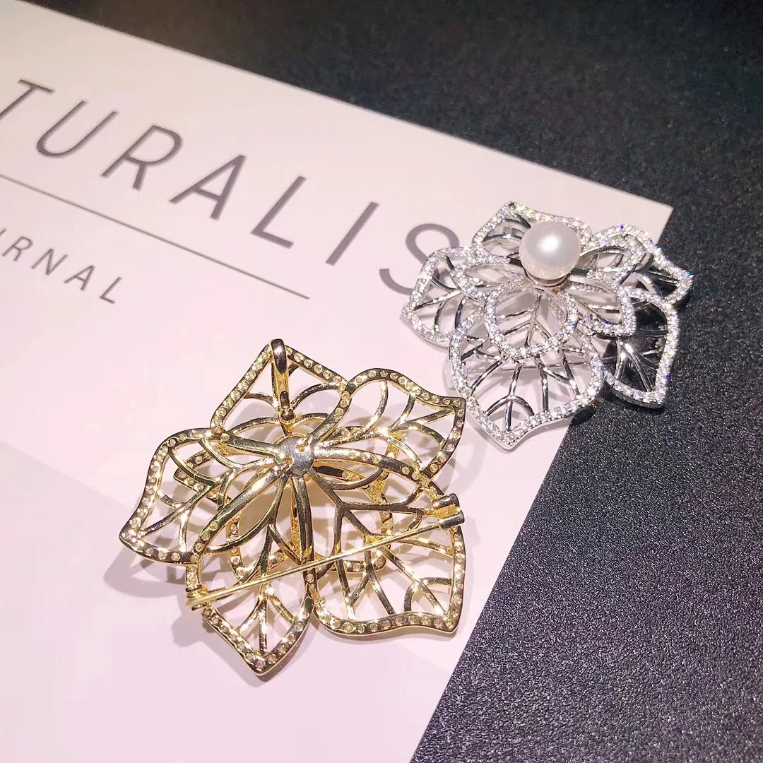 Женская Брошь с цирконом брошь листьями из настоящего золота 24 К Ювелирное