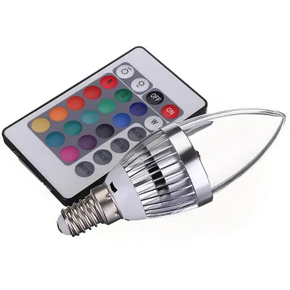 E12/E14E27 3W RGB светодиодный лампы 15 цветов меняющая цвет Свеча светильник лампа с