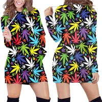 ifpd colorful leaves 3d print women hoodie dress harajuku weeds long hoodies casual kawaii pullover plus size clothing wholesale
