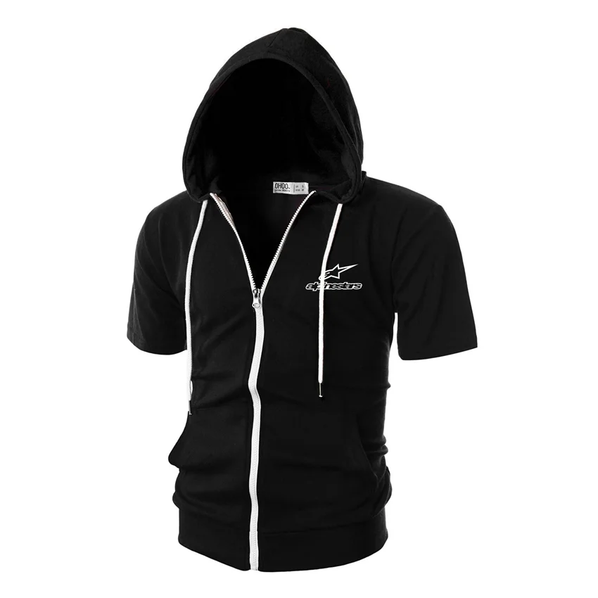

2021 Alpinestars Letter Printing Summer Men Casual Punk Short-Sleeved Zipper Hooded Fashion European American Jogging Sportswear