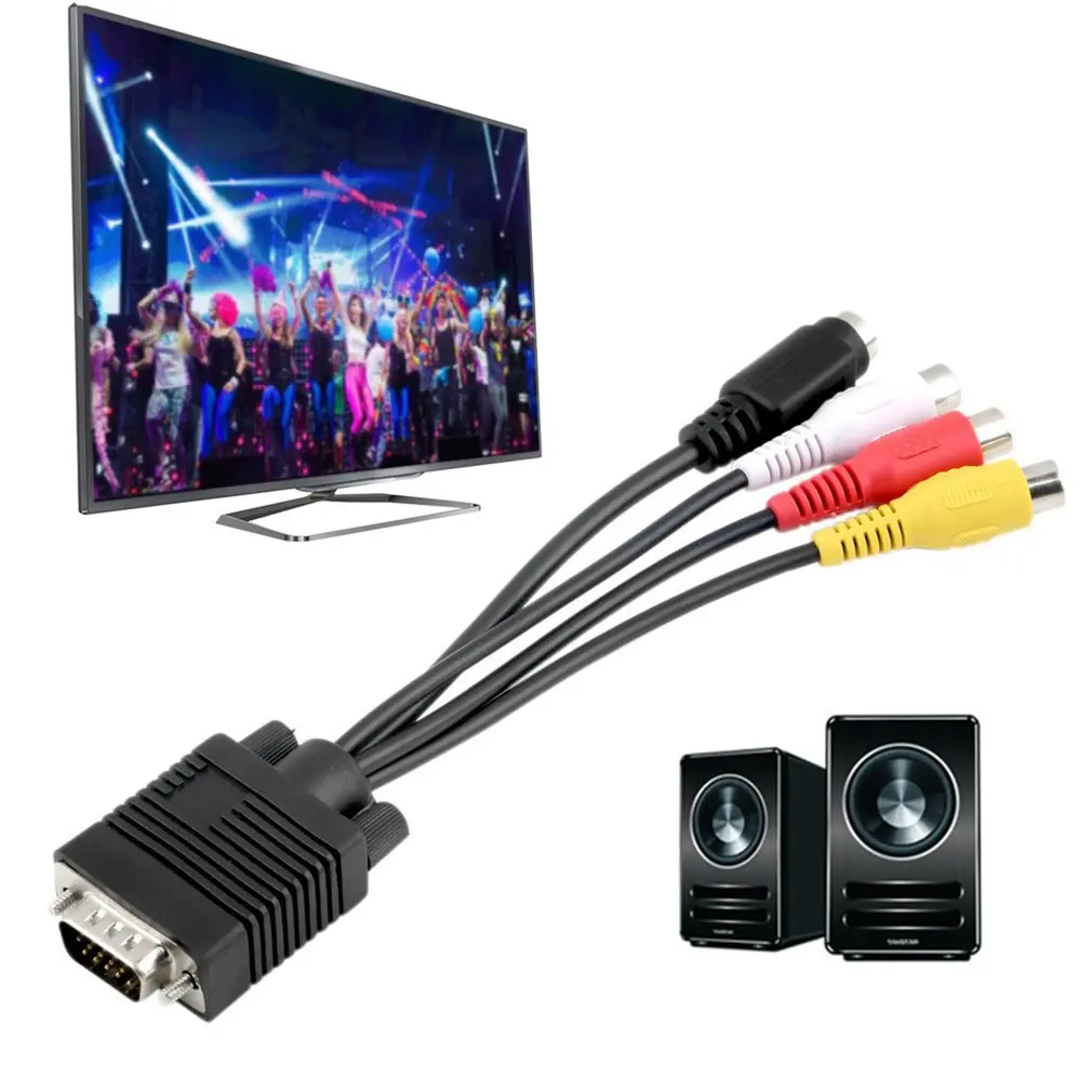 Black 1pc 3 RCA Female Converter Cable New VGA to Video TV Out S-Video AV Adapter | Электроника
