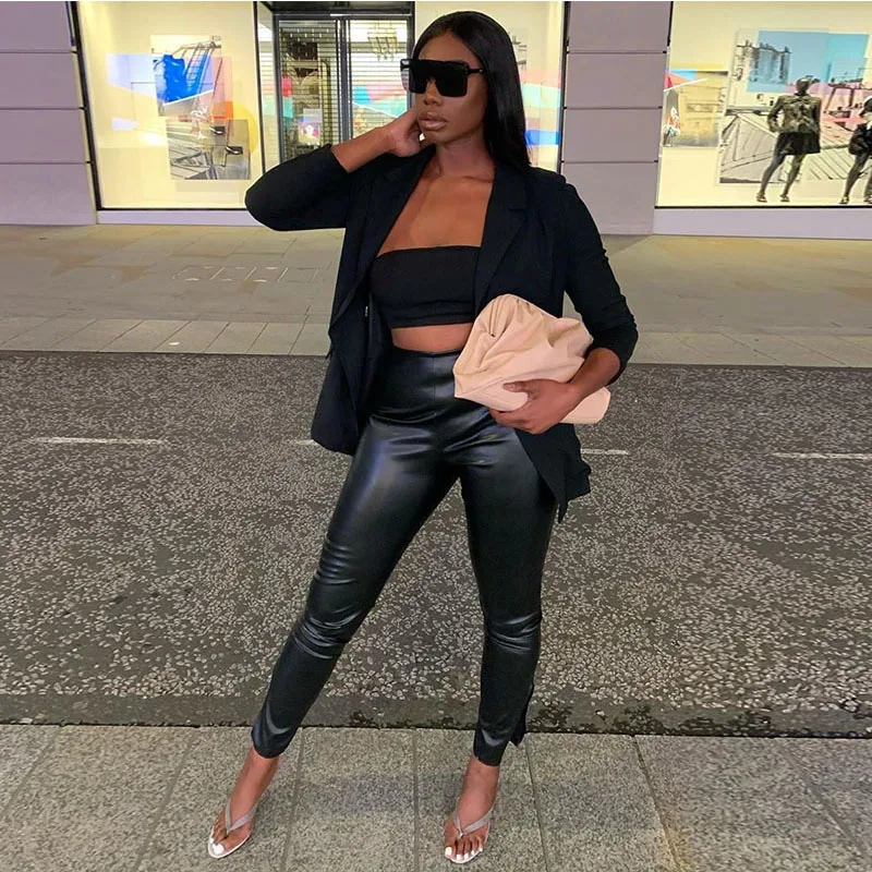 

Spring And Autumn New Style Women's Casual PU Leather Trousers With Body-Lifting Hips And High Waist