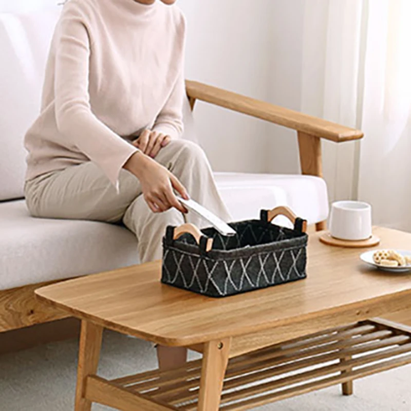 Войлочная коробка для белья хлопковая и льняная ручка Настольная корзина