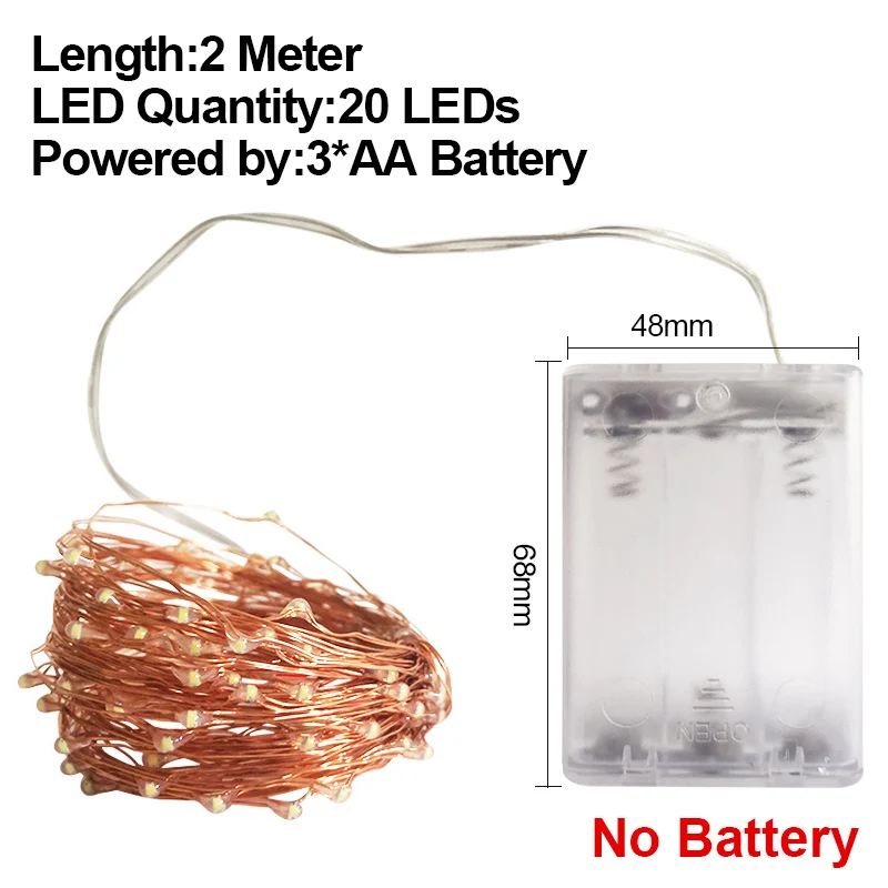 2M AA No Battery Рождественские украшения гирлянды Рождественские украшения Рождественские поделки светильник год Рождественский подарок для домашней елки - Цвет: 2M AA No Battery