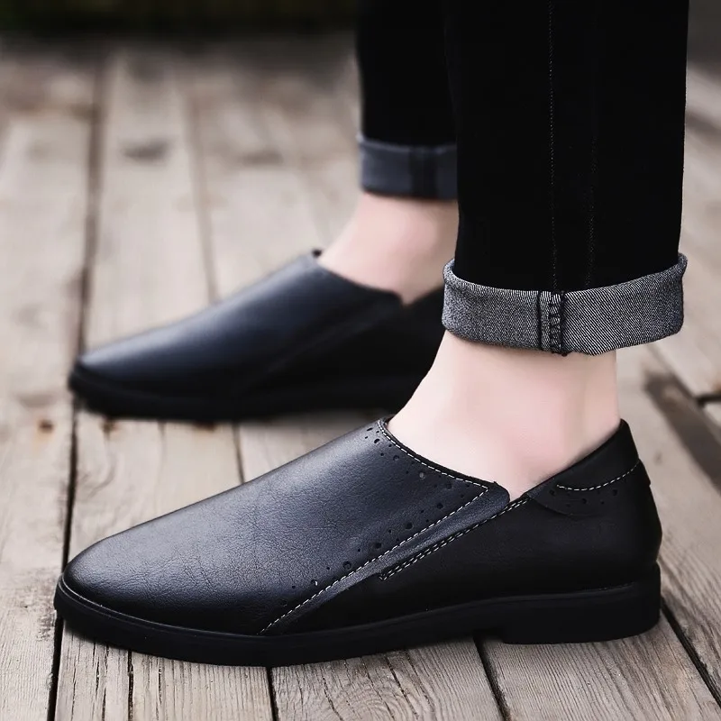 men Shoes Fashion Leather Slip-on Casual Soft Moccasins Comfortable outdoor Flat Men Black Driving Cool Loafers | Обувь