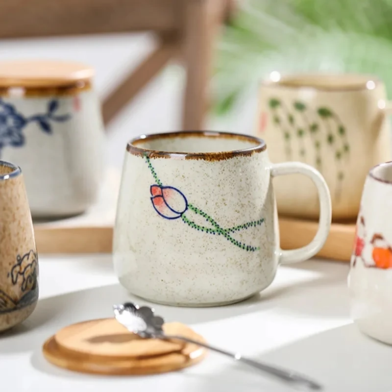 

Retro Unique Underglaze Hand-painted Japanese Style Ceramic Cup, 380ml Kiln-changing Clay Breakfast Coffee Cup And Drinkware