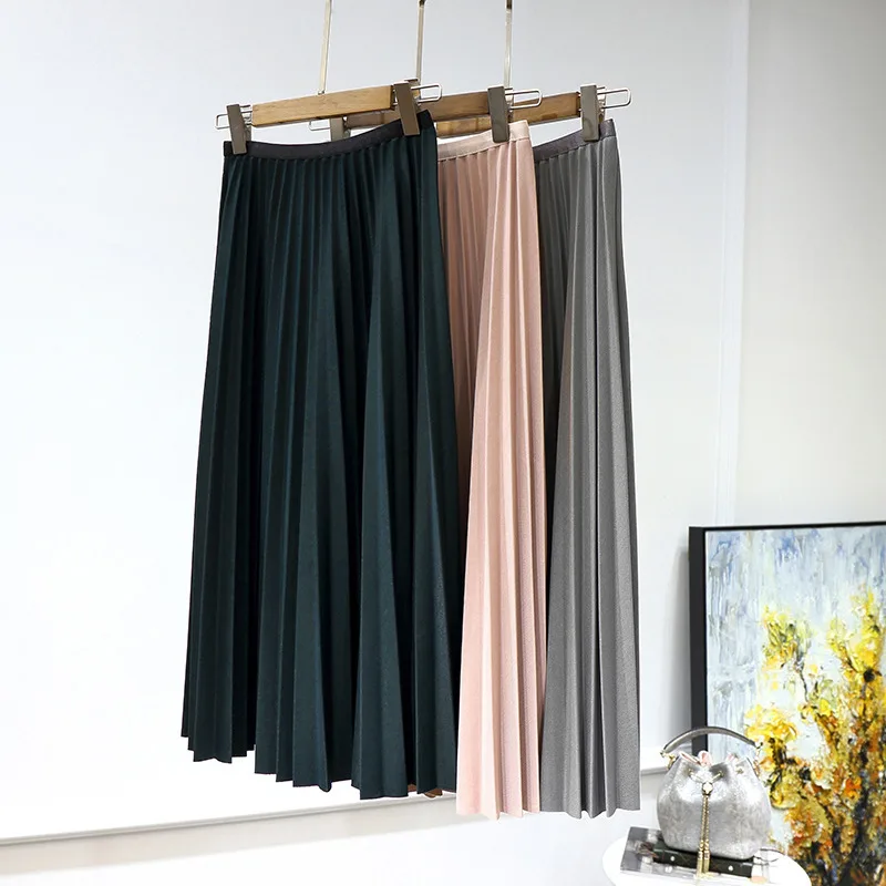 2020 Весенняя женская плиссированная юбка трапециевидной формы с высокой талией