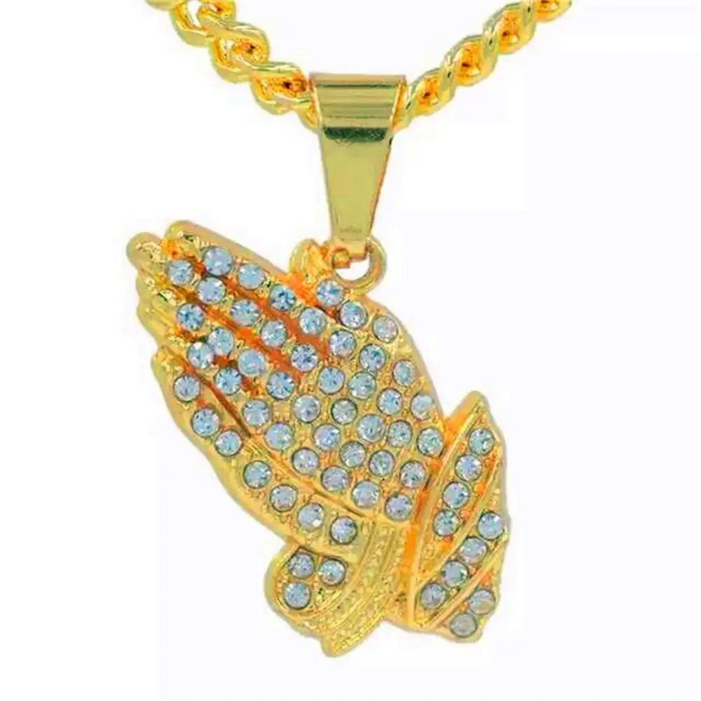 2021 Сверкающее Ожерелье Стразы ожерелье в виде руки Будды подвески стиле хип-хоп