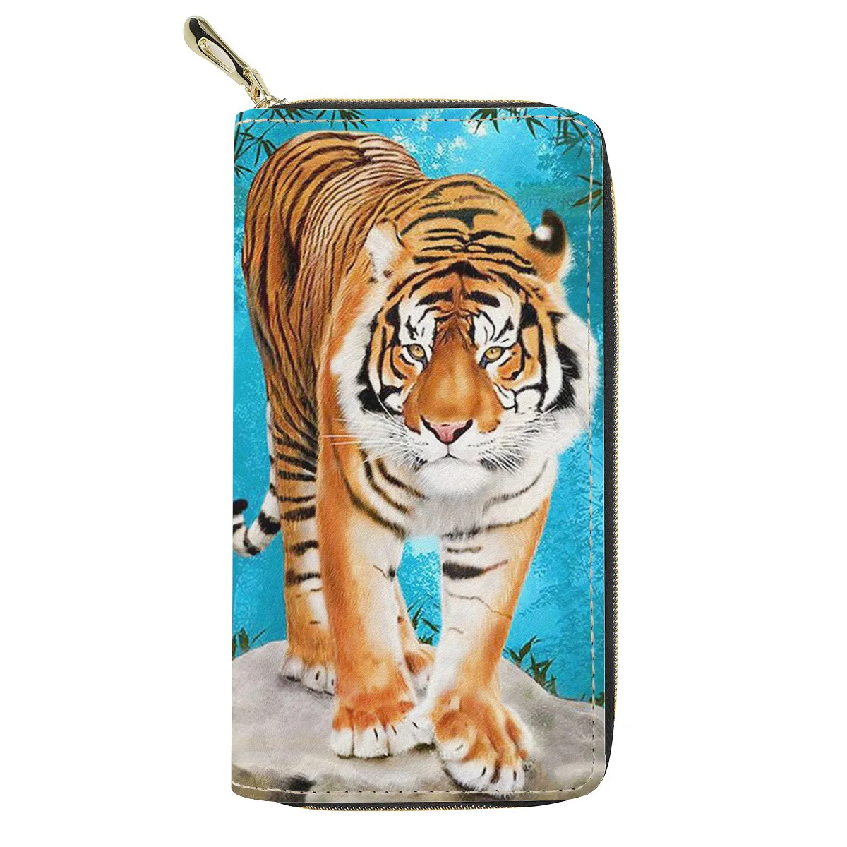 

Casual Women's Wallet PU Leather Card Holder Long Coin Purses Tiger Print Card Wallet for Ladies Travel Money Phone Clutch Bag