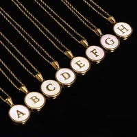 fashion stainless steel gold 26 letter pendant necklace round shell alphabet necklace women girl jewelry gift