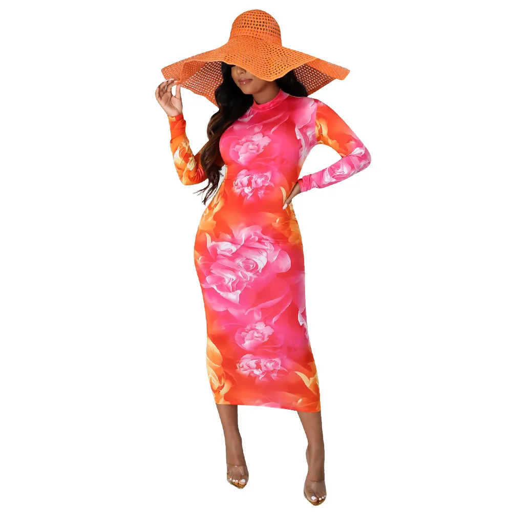См. Несокрушимая Механическая женские Цветочный принт Миди Платье макси с