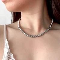elegant 6mm shell pearl necklace classic temperament wedding light graypreal necklace 6mm 925 sterling silver chain for women