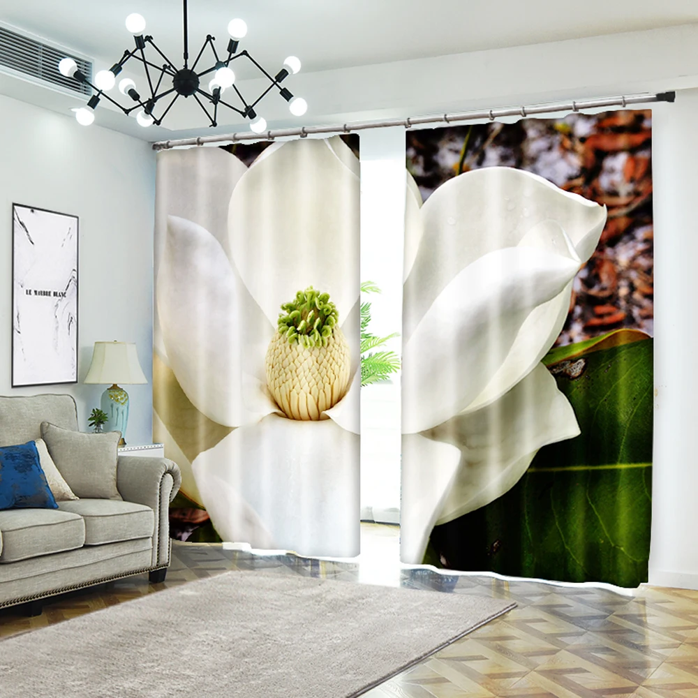 

Perforated Hook 3D Blackout Curtains Buff Flower White Modern Brief Custom Full Sunscreen Windows Bedroom Living Room Decoration