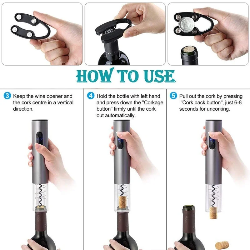 Электрический штопор автоматический с аккумулятором и ножом для