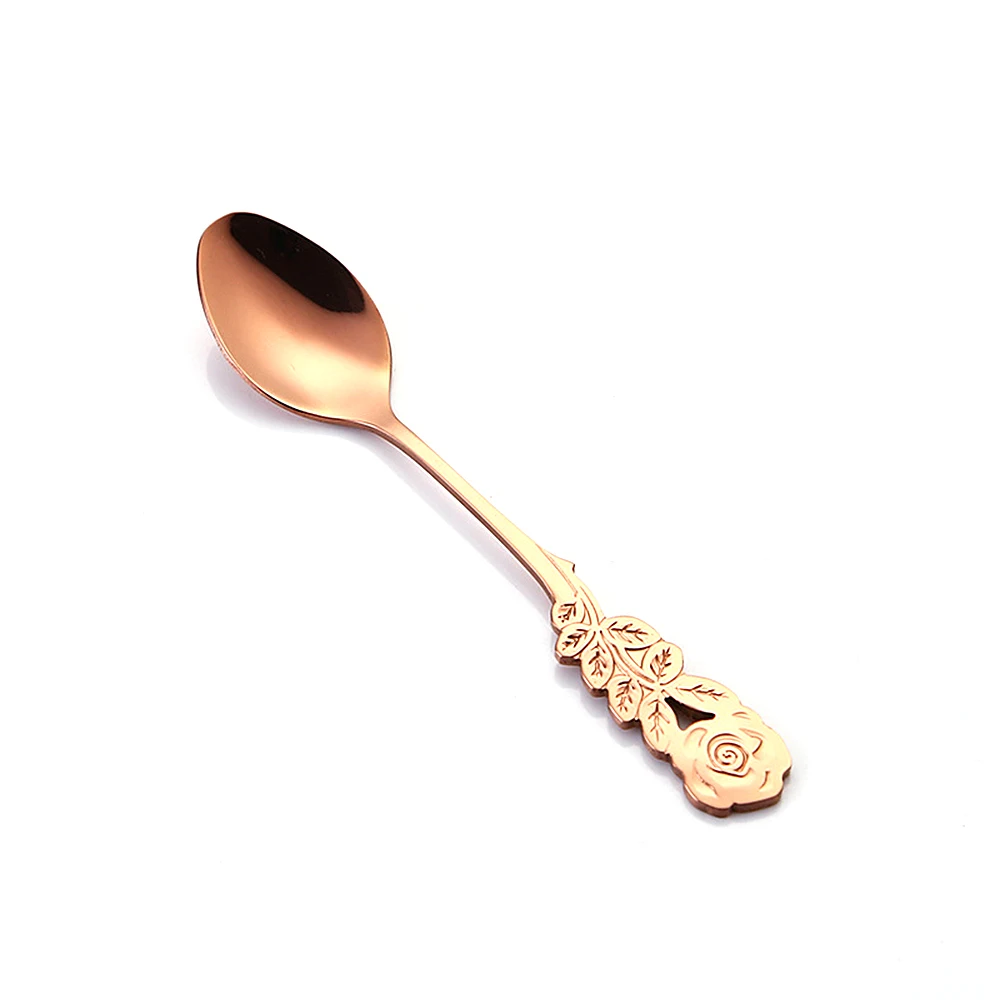 rose gold Розовая кофейная ложка с длинной ручкой, десертная ложка из нержавеющей стали, кофейная ложка для перемешивания сахара, ложка для мороженого, столовая посуда для бара - Цвет: rose gold