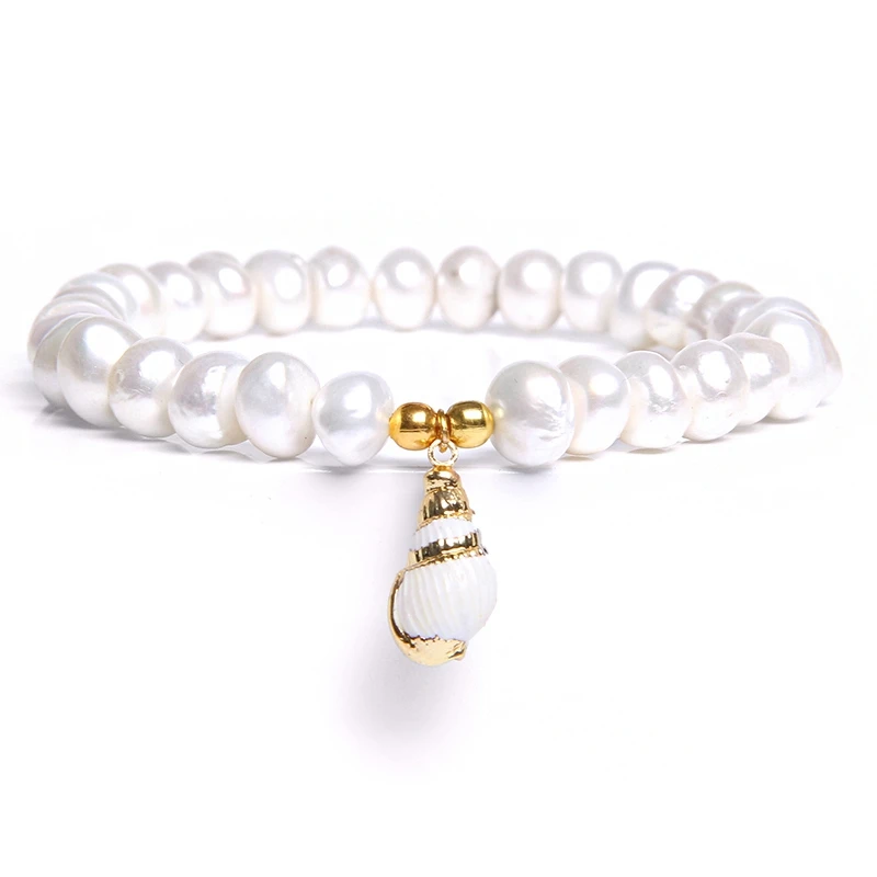 Boho Shell& пресноводный жемчуг браслет Seashell Cowry Shell Conch браслет для женщин ювелирные изделия мала-йога пляж - Окраска металла: 9