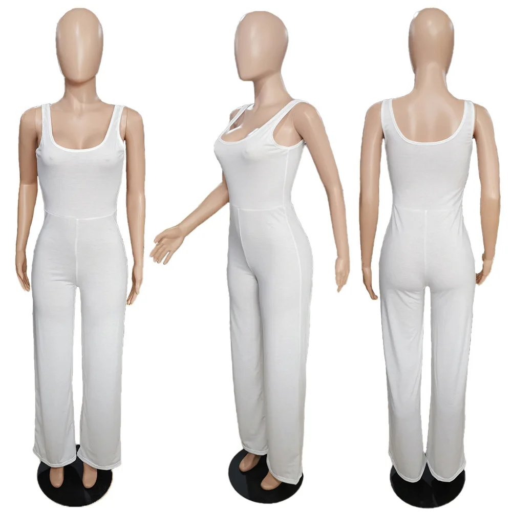 

European and American Sexy Casual Women's Round Collar Sleeveless Leggings Jumpsuit
